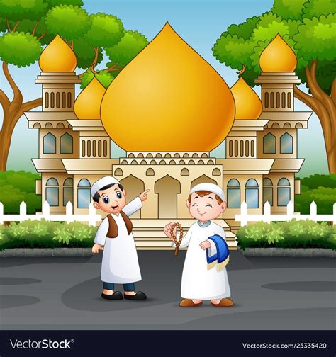 Cartoon two muslim peoples in front a mosque. Download a Free Preview ...