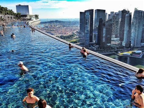 The infinity pool at the Marina Bay Sands Hotel in Singapore has breathtaking views of the city ...