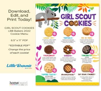 2022 Girl Scout Cookie Menu | Little Brownie Bakers LBB Menu • Editable PDF