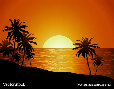 Sunset view in beach with palm tree Royalty Free Vector