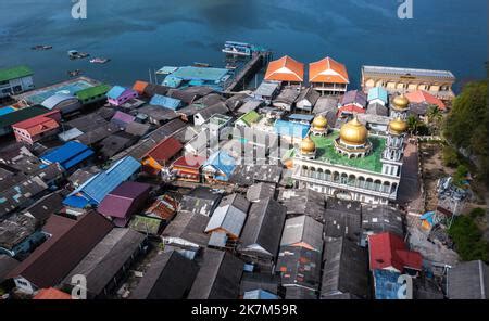 Aerial view of Ko Panyi or Koh Panyee muslim fishing village in Phang Nga Province, Thailand ...