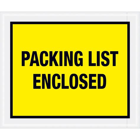 10 x 12 Packing List Envelopes (Full Face) - YELLOW