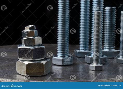 Bolts and Hex Nuts of Various Sizes Stock Image - Image of gear, gray ...