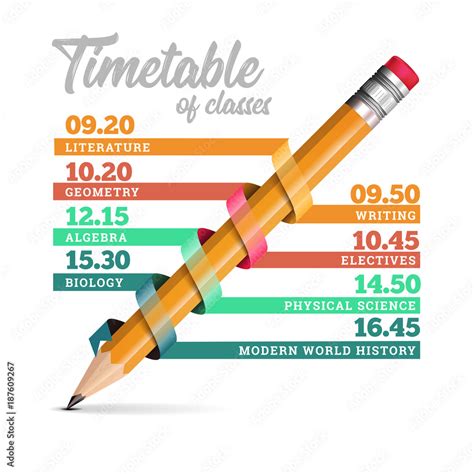 Timetable or timeline design template illustration with pencil Stock ...