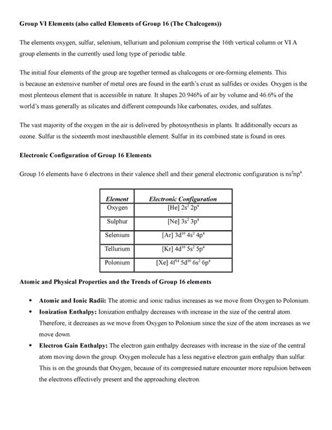 Group VI Elements - The initial four elements of the group are together ...