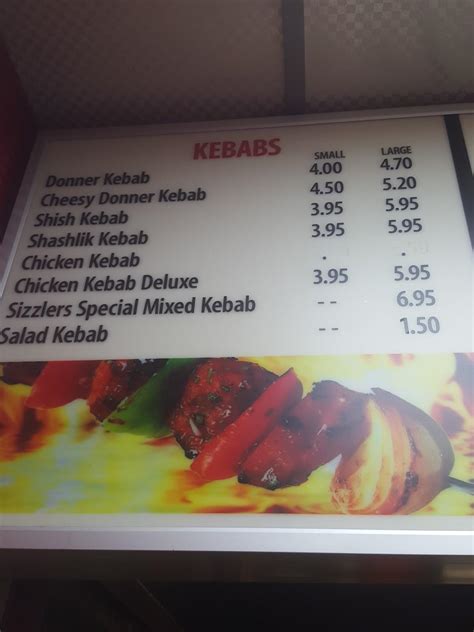 Menu at Sizzlers fast food, Greenock