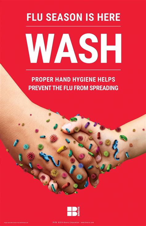 Wash Hand Hygiene Prevents Flu Poster Reminds people to wash and sanitize their hands to prevent ...