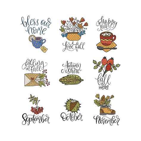 Premium Vector | Cozy fall vector lettering set hand drawn autumn quotes