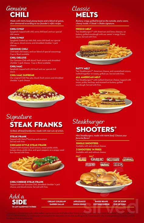 Steak 'n Shake menu in Warminster, Pennsylvania, USA