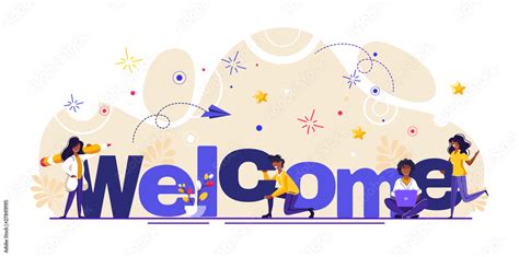 Concept new team member, welcome word, people celebrate, for web page ...