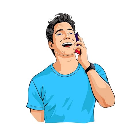 Premium Vector | Happy man cartoon character talking on mobile phone ...