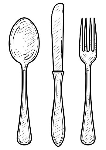 Fork Spoon Knife Illustration Drawing Engraving Ink Line Art Vector Stock Illustration ...