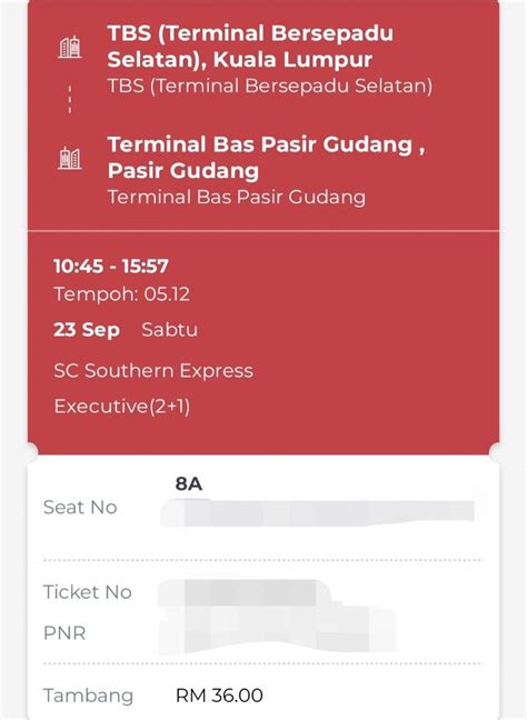 Tiket bas TBS ke Pasir Gudang, Tickets & Vouchers, Local Attractions and Transport on Carousell