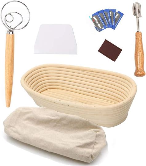 14" Oval Bread Proofing Basket, Banneton Sourdough Proving Basket Set with Dough Whisk, Scraper ...