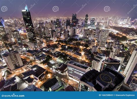 Panama City Skyline Illuminated at Night Editorial Stock Photo - Image ...