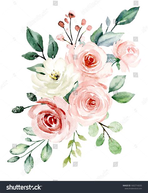 Pink Flowers Watercolor Floral Clip Art 스톡 일러스트 1602716035 | Shutterstock