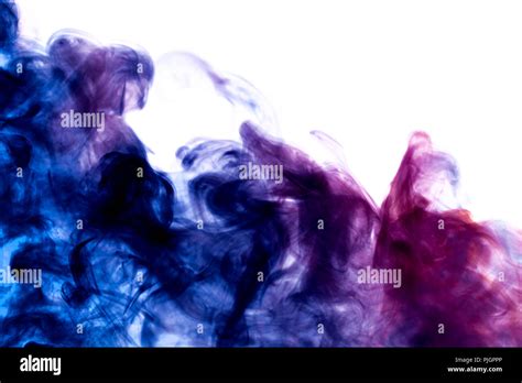 Dense blue and purple smoke on a white isolated background. Background ...