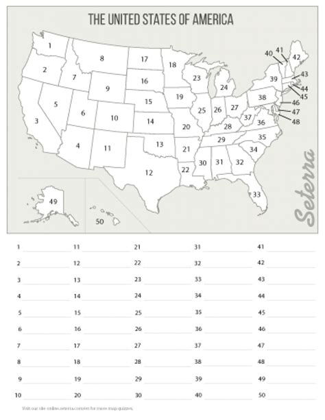 50 States Map Test - Printable Map