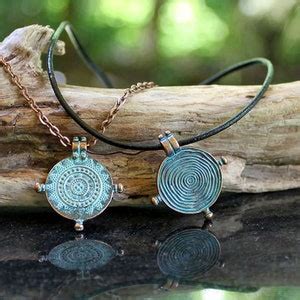 TRUE NORTH Small Compass Rose Choker or Necklace, Copper, Verdigris Patina, Black Leather ...