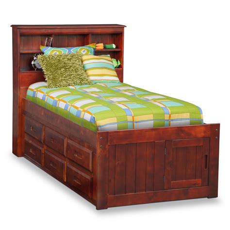 Ranger Merlot Twin Bookcase Bed with 6-Drawer Storage | Value City Furniture