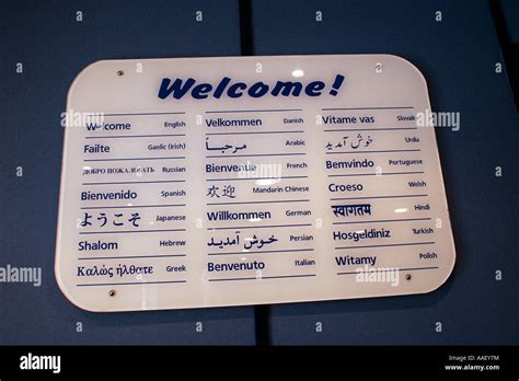 Welcome sign in 21 different languages Stock Photo: 12609607 - Alamy