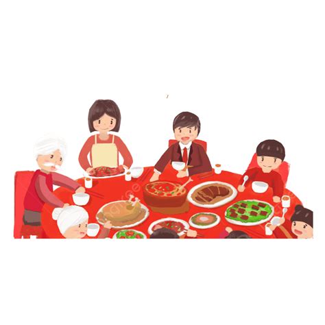 New Year Element PNG Image, Red Chinese New Year Family Meal Elements ...