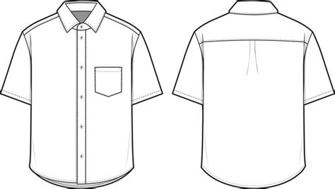 Oxford Collared Button Shirt Short Sleeve Flat Technical Drawing ...