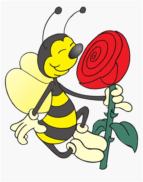 Bee With Flower - Smelling A Flower Cartoon, HD Png Download - kindpng