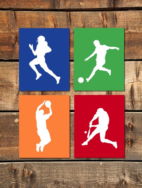 Sports Decor for Boys Room Set of 4 Football Basketball - Etsy