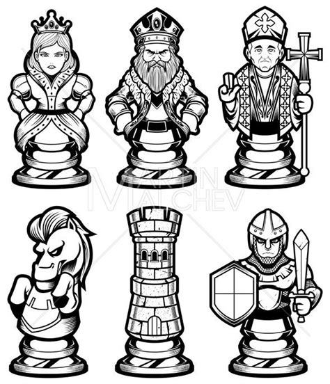 Chess Pieces Set Black and White Vector Illustration. Game, Strategy, Piece, Figure, Black, Set ...