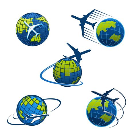 Travel agency vector icons plane and world globe 13061185 Vector Art at Vecteezy