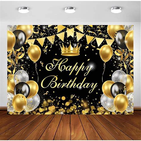 Black and Gold Happy Birthday Backdrop for Boy Men Prince Royal Black Gold Party Decorations ...