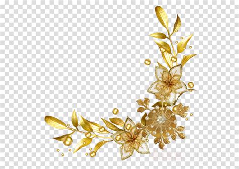 Gold Rose Corner Png Clip Art Image Flower Border Gold Png Free ...