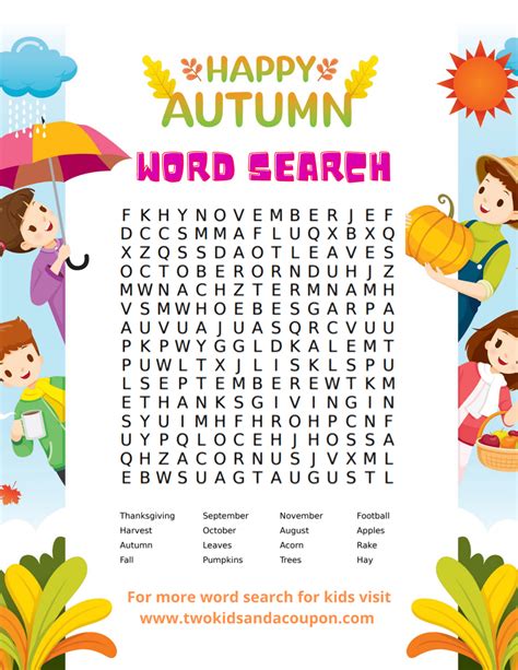 Free Kids Word Search Printable for Fall | Two Kids and a Coupon