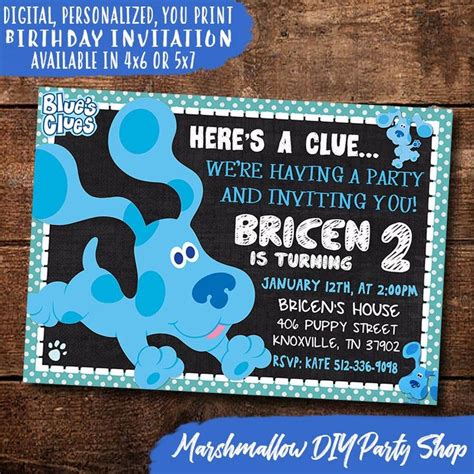 Blue's Clues Birthday Invitation, Digital-personalized-print Yourself Blue's Clues Invite, Blue ...