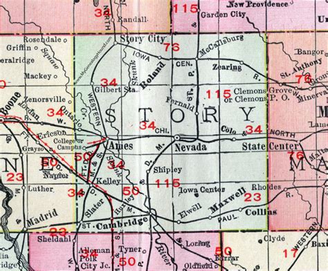 Story County, Iowa, 1911, Map, Nevada, Ames, Story City, Huxley