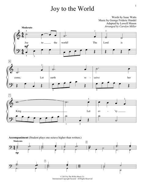 Joy To The World by Carolyn Miller Sheet Music for Educational Piano at Sheet Music Direct