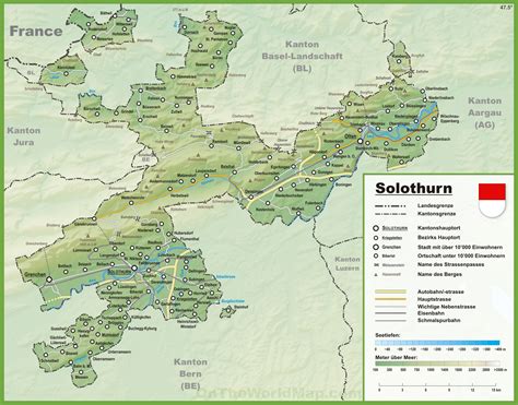 Canton of Solothurn map with cities and towns - Ontheworldmap.com