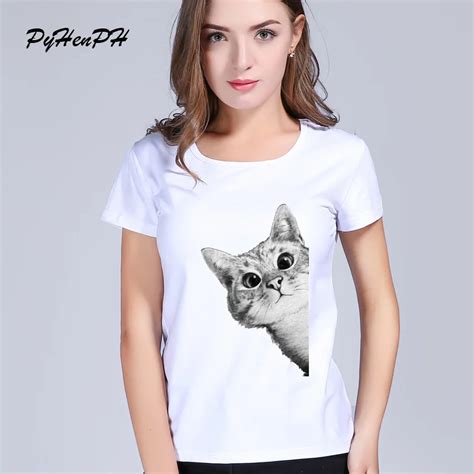 2017 New Arrivals Sneaky Cat Women T Shirt Cute Cat Printed t shirt ...