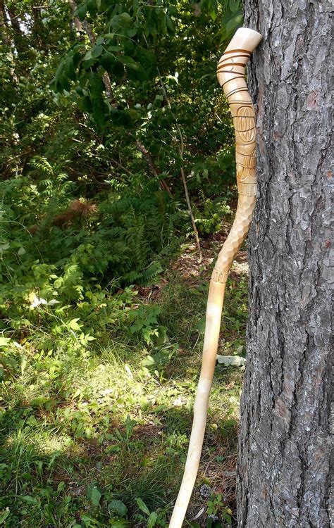 Birch wood Hiking staff Hand Carved Walking Stick Fine Art | Etsy