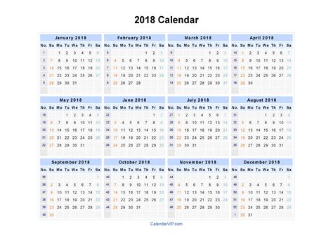 2018 Calendar - Blank Printable Calendar Template in PDF Word Excel