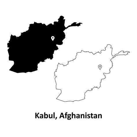 Kabul Afghanistan Detailed Country Map Capital City Location Pin Black White Silhouette Outline ...