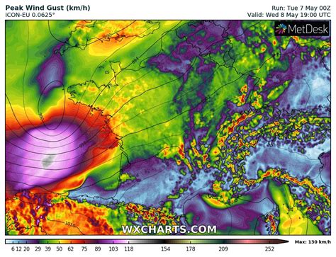 Deep low and windy weather for the Bay of Biscay, western France and ...