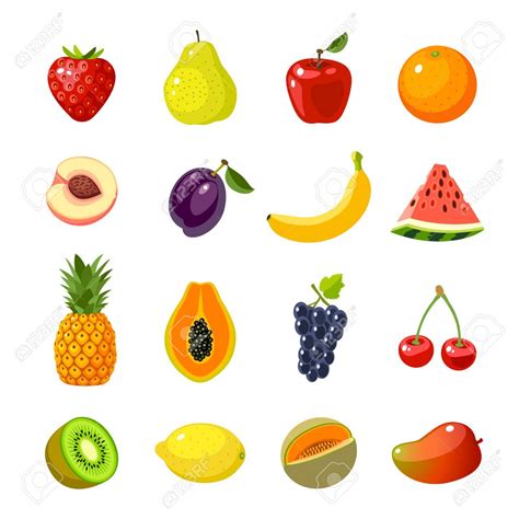 Conjunto De Iconos Coloridos Dibujos De Frutas: Manzana, Pera, Fresa ...