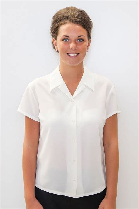 Smart white womens blouse for your corporate / admin / reception uniform. Made in WA by Allwest ...