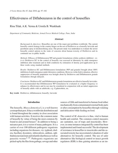 (PDF) Effectiveness of Diflubenzuron in the control of houseflies