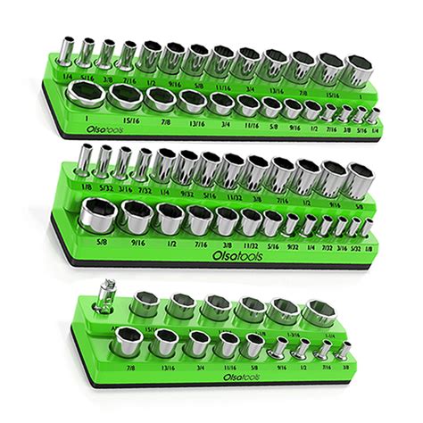 Olsa Tools Magnetic Socket Organizer | 3 Piece Socket Holder Kit | 1/2-inch, 3/8-inch, & 1/4 ...