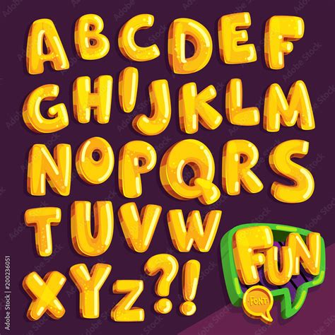 cartoon font "fun". set of yellow bubble letters Stock Vector | Adobe Stock