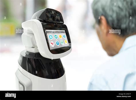 Robot Assistant healthcare helping elder with application. Artificial intelligence (ai) , robot ...