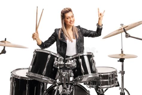 Beautiful Female Musician Playing Percussion Drums Stock Photo - Image of person, drummer: 186805968